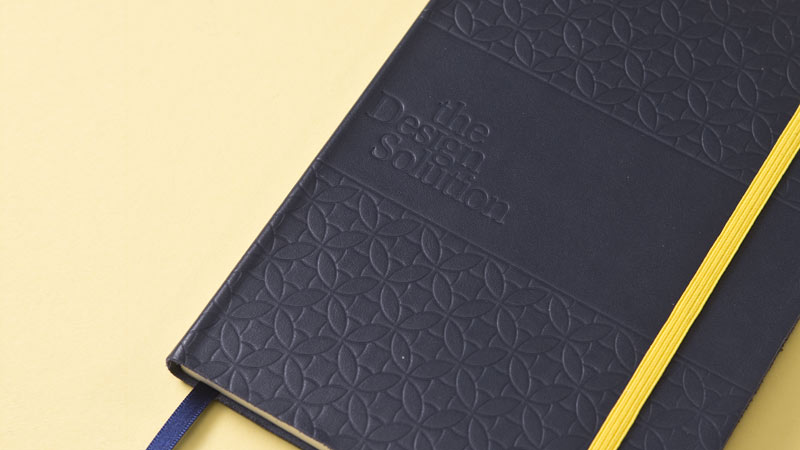 debossed blue leather custom notebook with custimized elastic