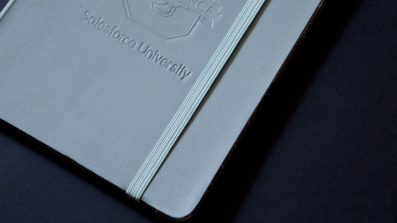 branded journals with pantone matched leather manufactured to order by Book Block with a debossed logo