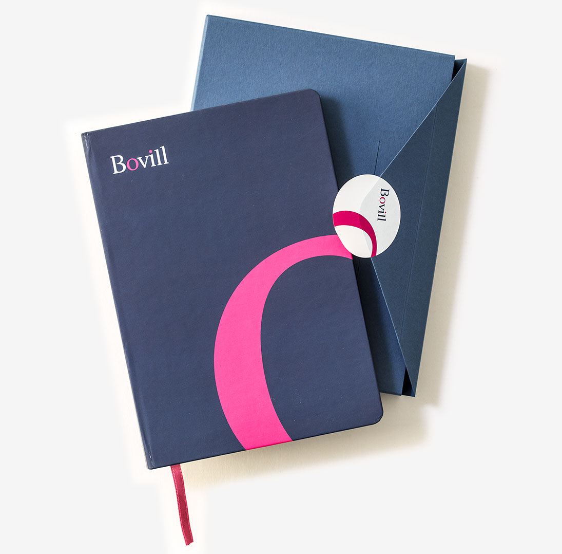 Printed cover Bovill notebook and sticker sealed enveloppe packaging