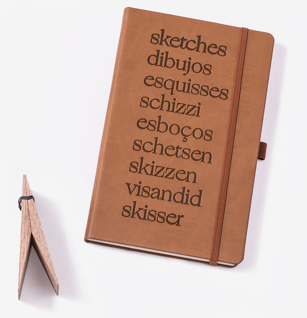 Faux leather sketch notebook with embossing