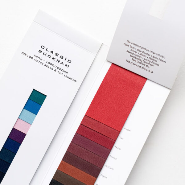 two sets of Buckram cloth colour swatches