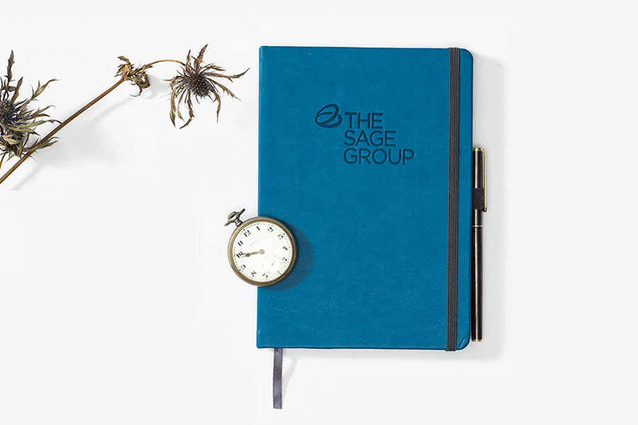 The Sage Group Bookblock Everyday Faux Leather notebook with debossed branding