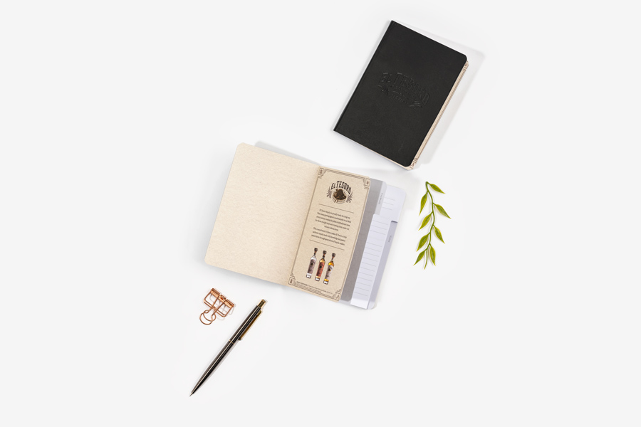 Black A6 notebooks with embossed logos