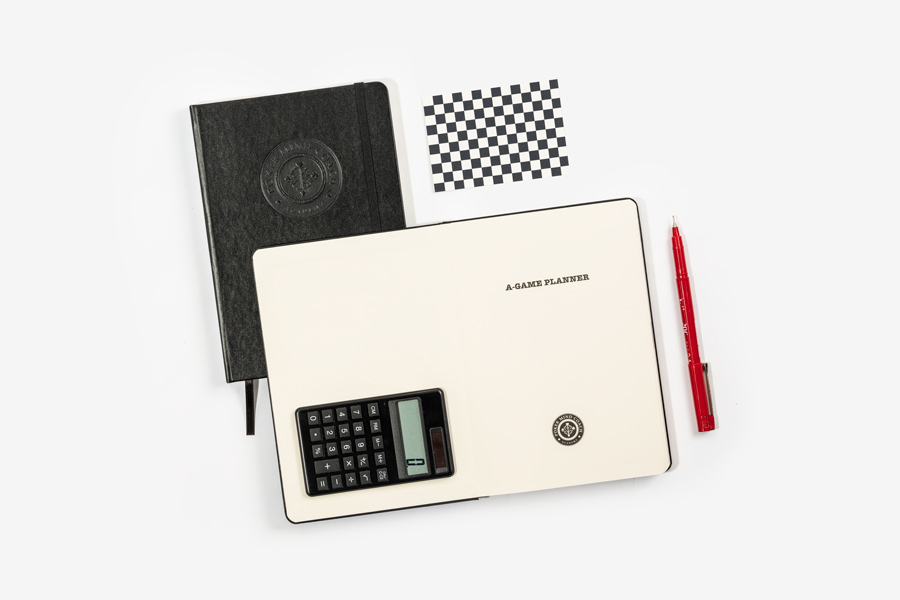 Pair of Vegan leather black notebooks with pen and calculator