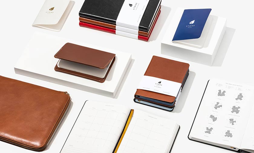 Stone journal range of notebooks featuring stone paper