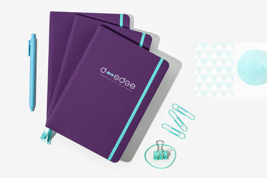 D-edge hospitality branded notebooks with contrast elastic 