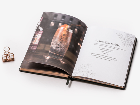 Sipsmith bespoke printed notebook with full colour printed inside pages