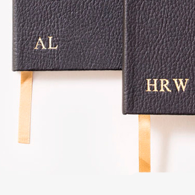 monogramed leather notebooks in gold foiling
