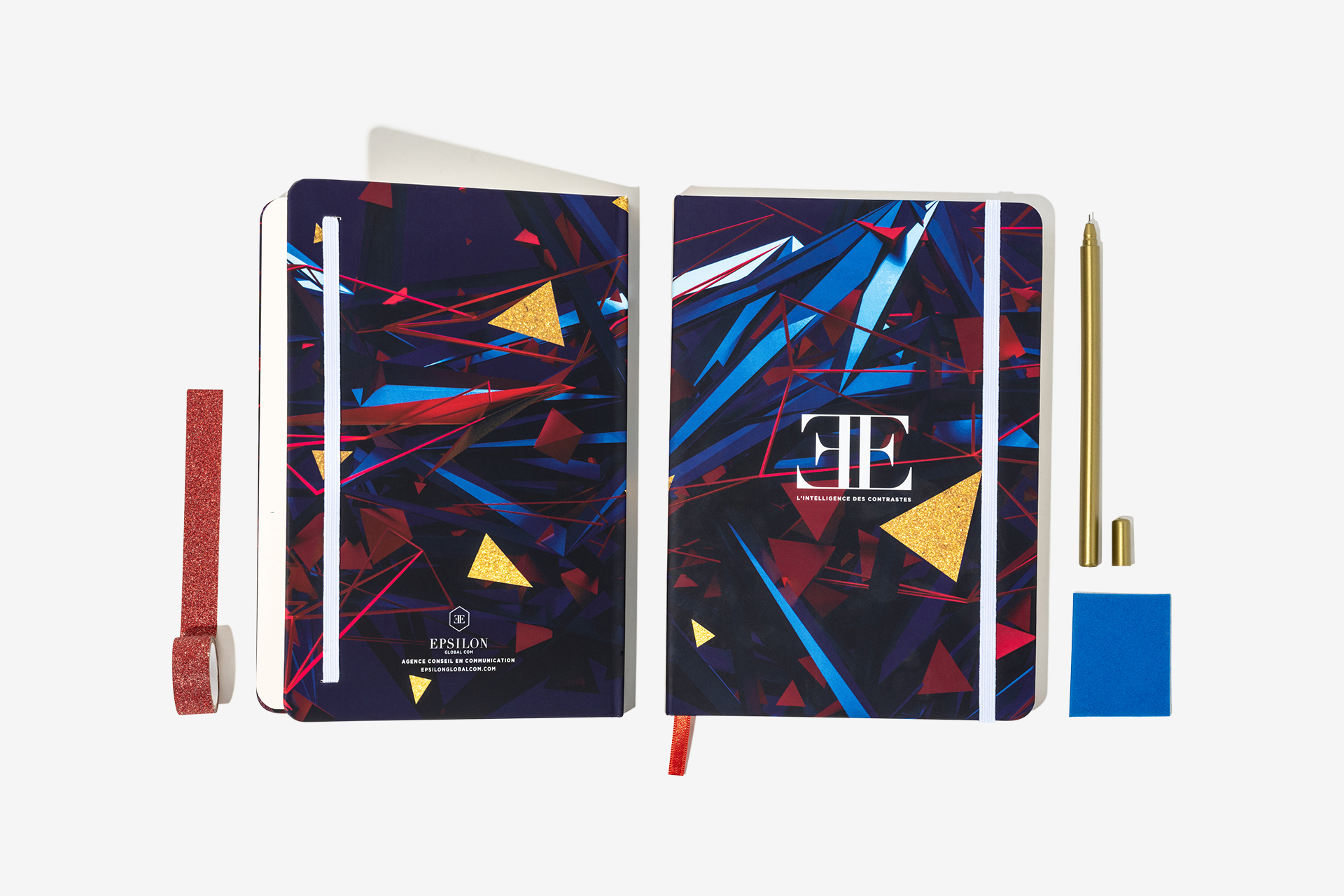 Epsilon digitally printed notebooks with soft touch lamination and bespoke printed pages