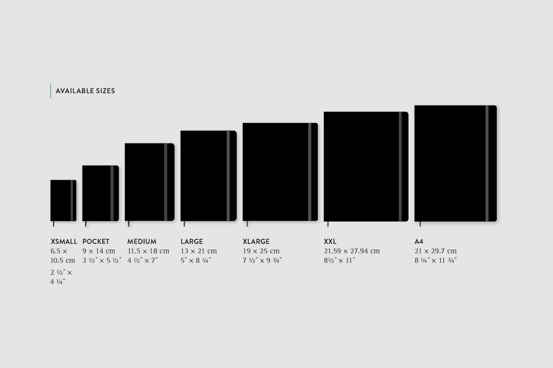 Moleskine Notebook sizing guide by Moleskine