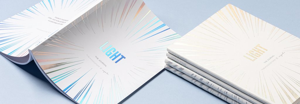 Light journals with holographic foiling on volant style notebook by Bookblock
