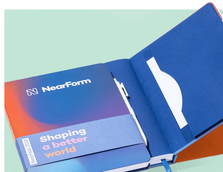 Nearform bespoke notebook by bookblock with belly band and full colour cover printing