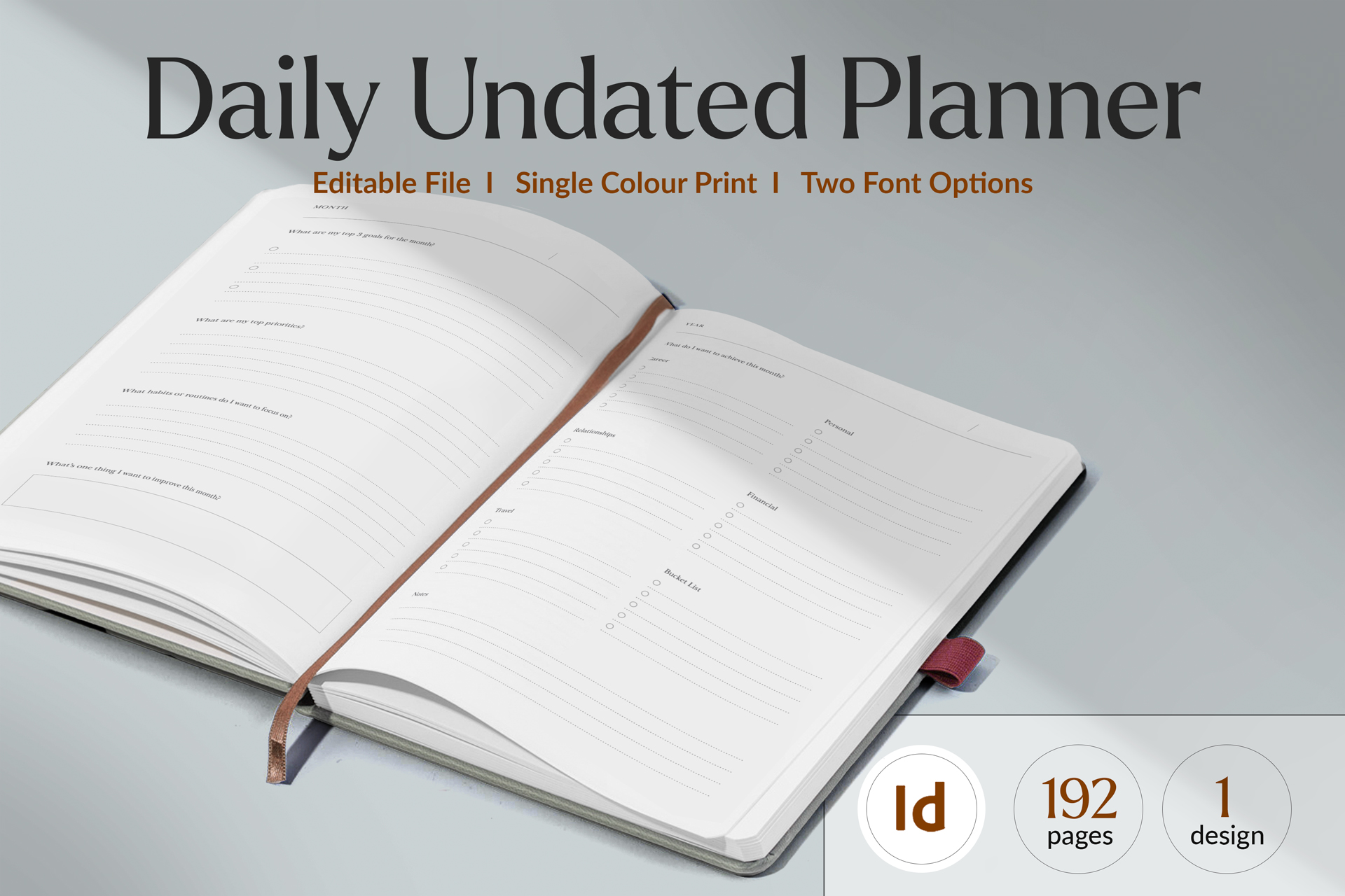 Daily Undated Planner Interior Template