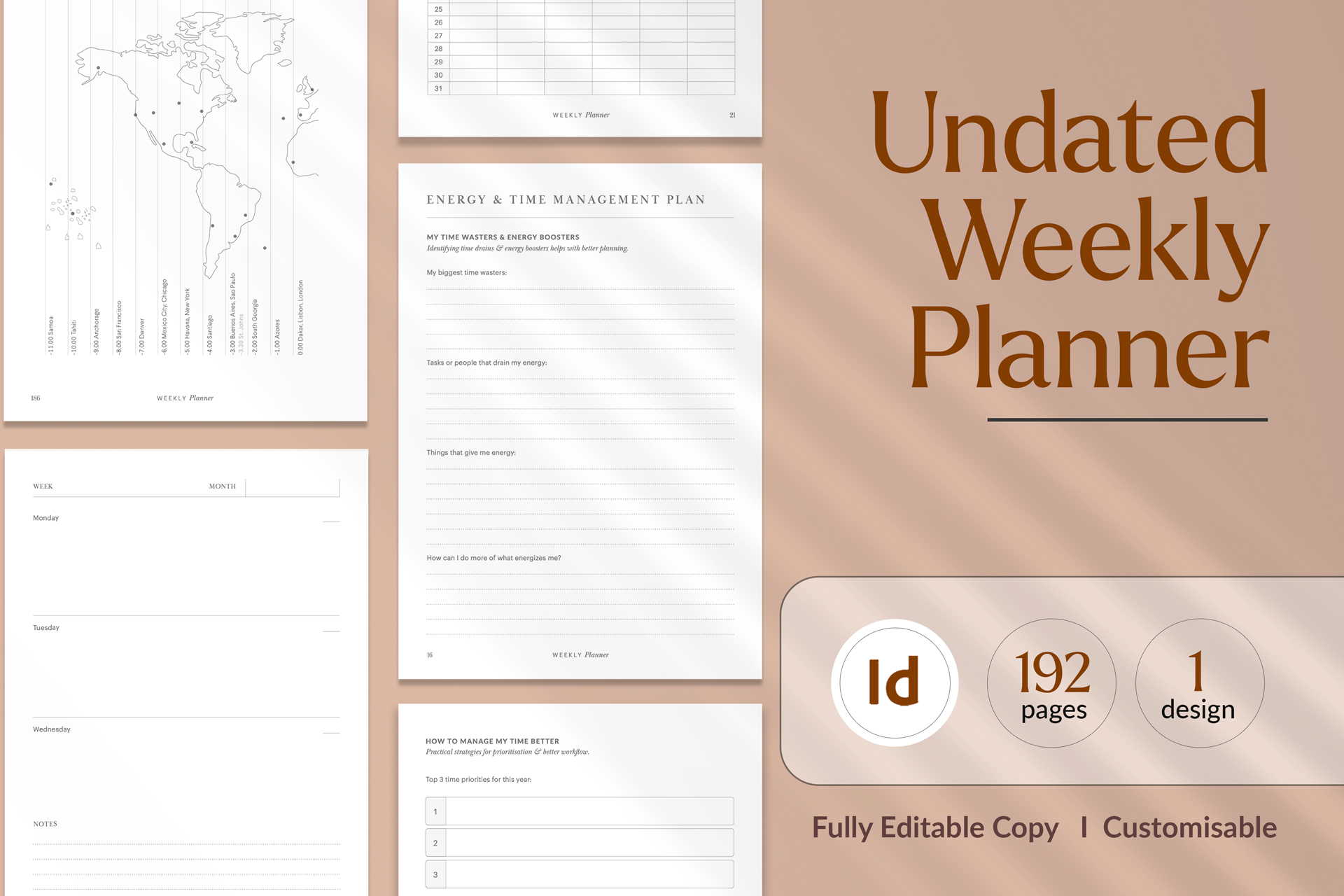 Undated Weekly Planner Interior Template