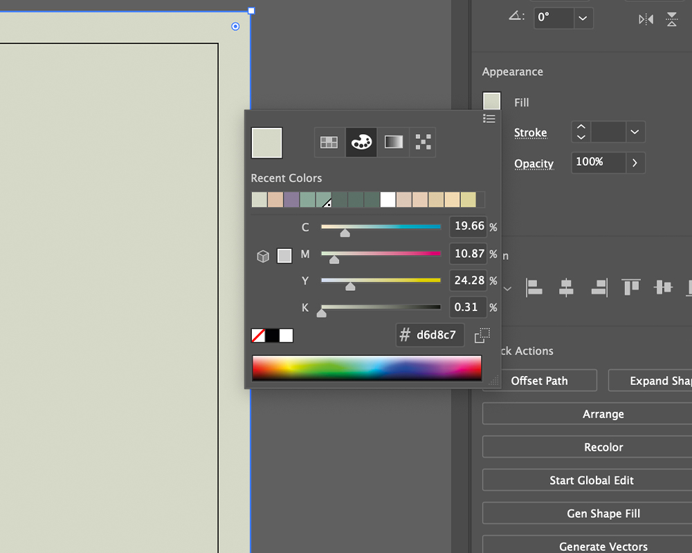 CMYK values as shown in illustrator